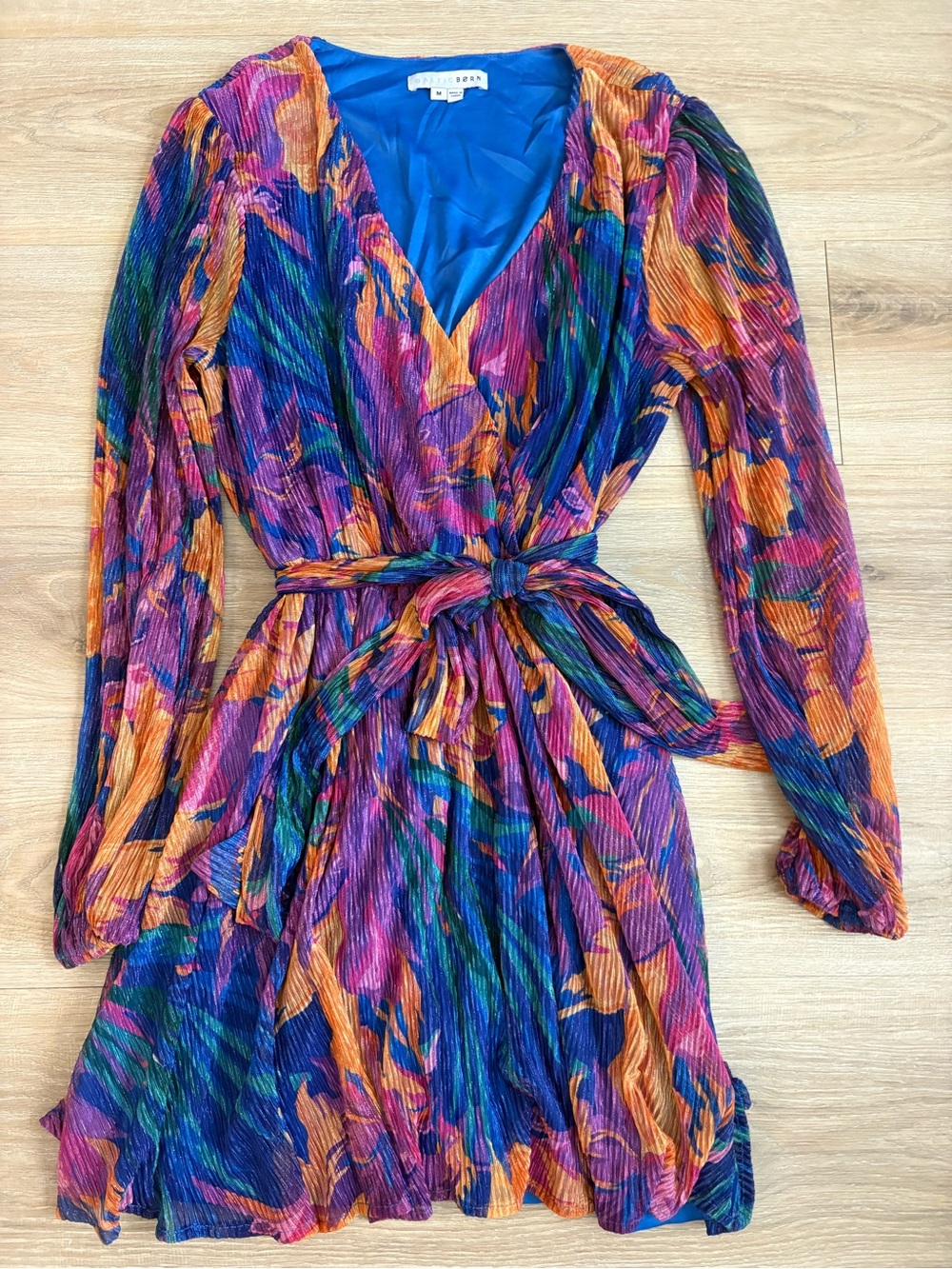 Baltic Born Multicolor Floral Pleated Wrap Dress - Blue, Orange & Purple